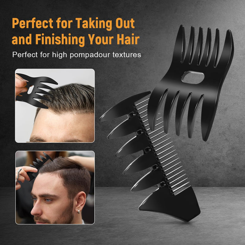 Hair Styling Combs and Brush Set for Men, Quiff Roller Brush for Adding Volume, Mens Styling Combs for Quiff, Pompadour, Slick Back, Fauxhawk, Undercut Black 7pcs