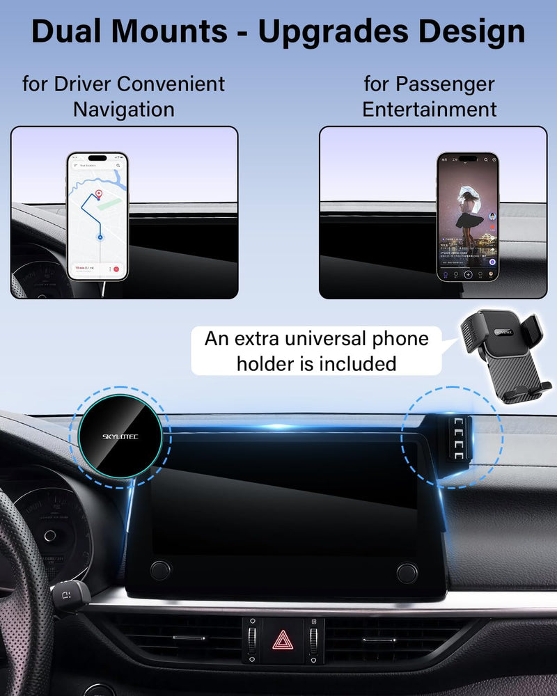 SKYLOTEC Magnetic Charger Dual Phone Holder for Toyota Tacoma 2024-2026 | 14-inch Screen, 6th Gen 4Runner 2025-2026 Accessories, 15W Wireless Charger Car Cell Phone Mount, Not for 8-Inch Magnetic Wireless Charger