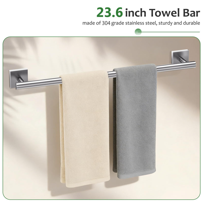 5 Pieces Brushed Nickel Towel Bar Set,Towel Racks for Bathroom Stainless Steel Wall-Mounted Bathroom Hardware Accessories Set 23.6 Inch Towel Holder