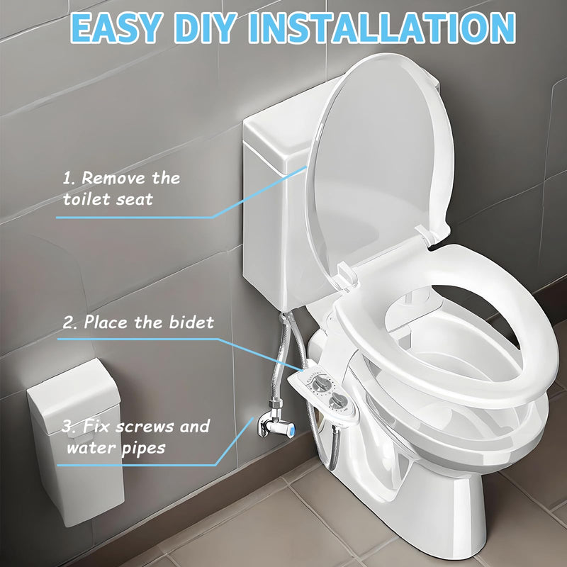 Aünsffer Bidet Toilet Attachment,Non-Electric 3 Wash Modes, Adjustable Water Pressure, Cold Water, White