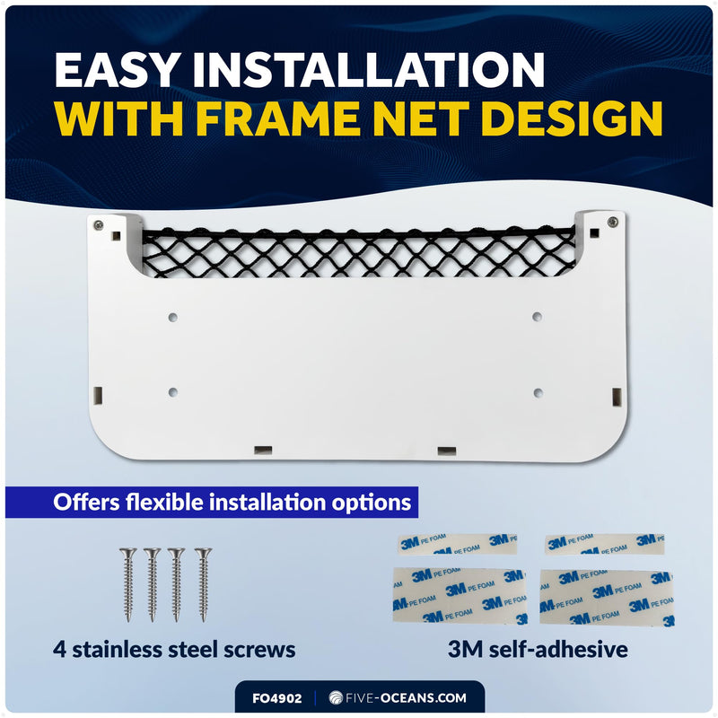 Five Oceans Boat Storage Net, White Frame, Black Elastic Netting, 9-7/8" x 4-1/2", Ideal Storage Net for Boat Organizer, Car, Rvs - FO4902 1-PACK