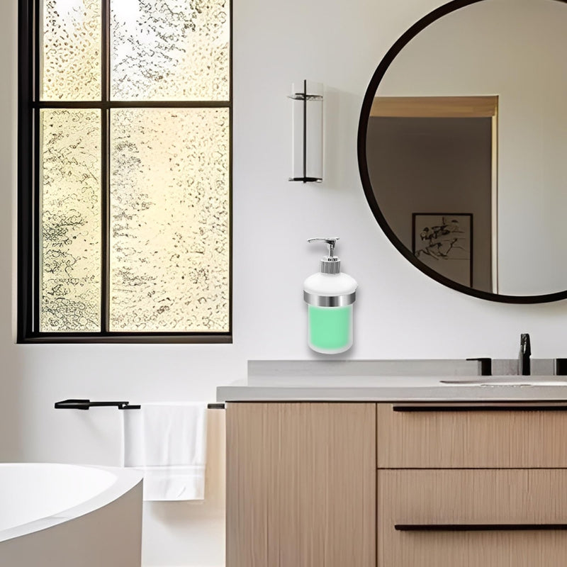 Bathroom Glass Soap Dispenser with Chrome Holder Wall Mounted