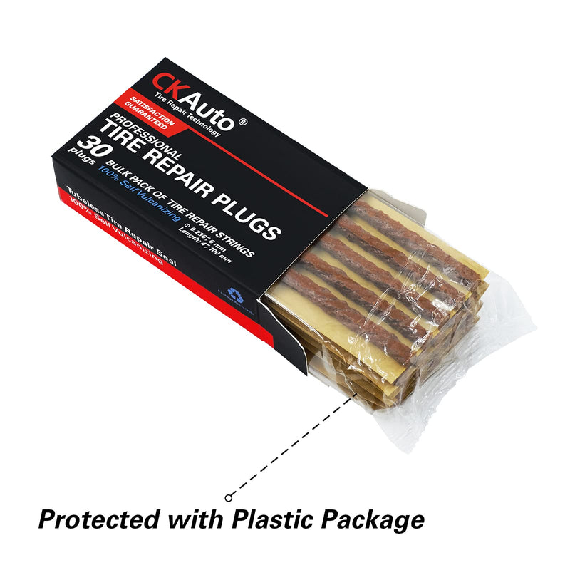 CKAuto 30pcs 4" Brown Tire Repair Strings, Automotive Tool Tire Repair Plugs for Tubeless Off-Road Tires Car, Bike, ATV, UTV, Wheelbarrow, Mower 4" x φ0.236" 30pcs