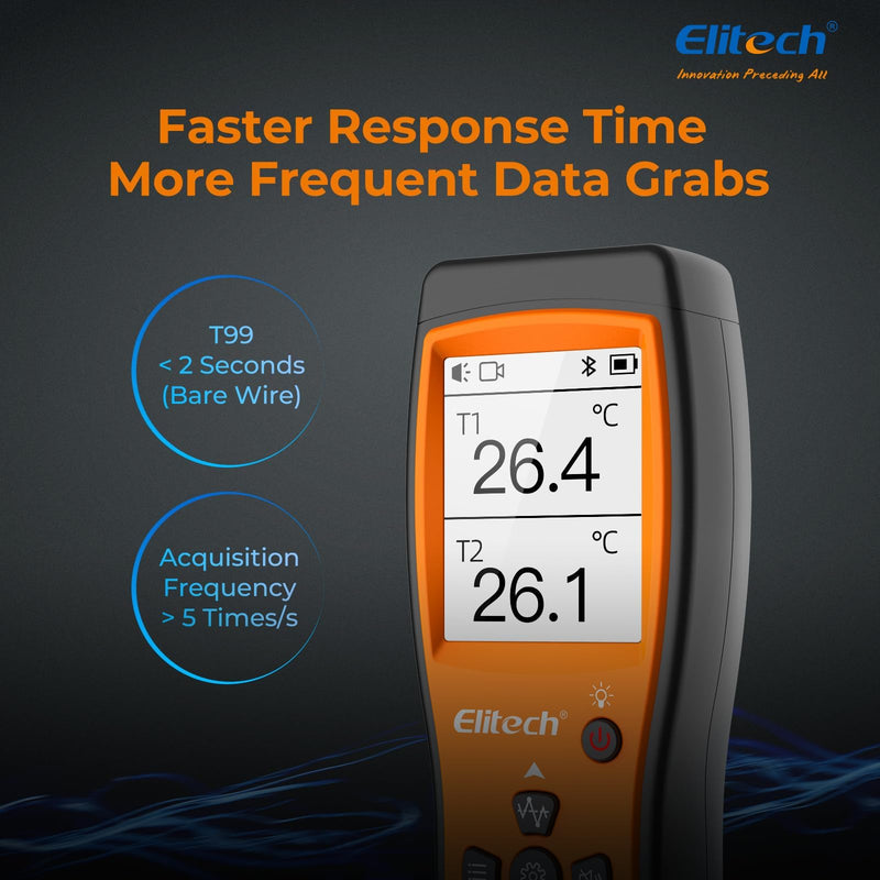 Elitech Bluetooth Thermocouple Thermometer Digital Temperature Data Logger K-Type, APP Real time Data, 5000 Points Capactiy(Optional),OTA Remote Firmware Upgrade, ADJ Compensation, 2 Channels HVAC Lab