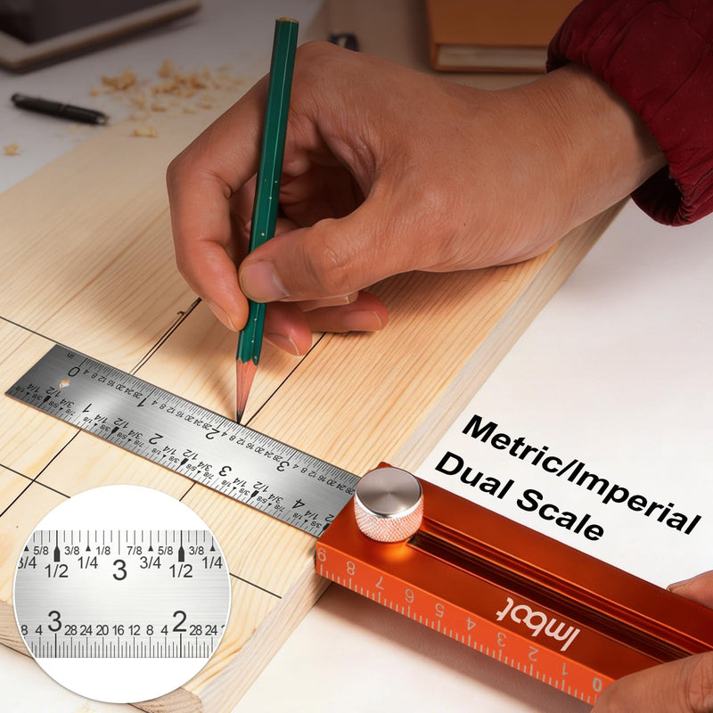 Imbot Adjustable Woodworking Leveling & Marking Ruler， 4-Inch Multi-Angle Tool With 90° And 180° Spirit Levels For Precise Carpentry, Scribing, Horizontal Alignment
