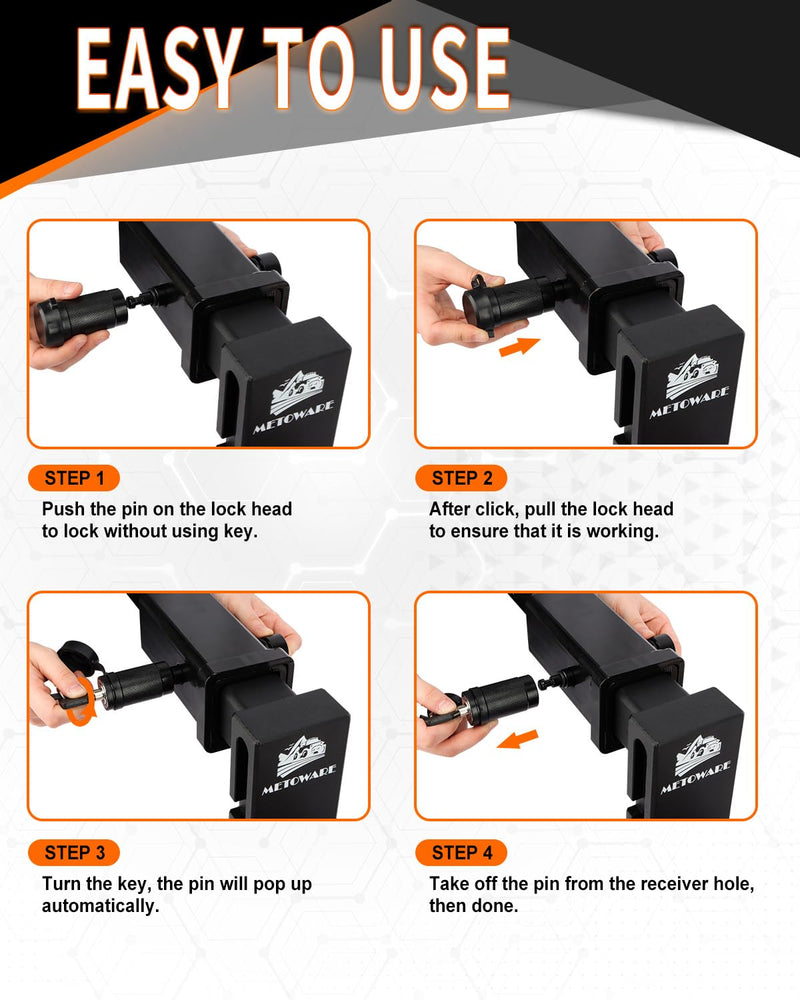 METOWARE Trailer Hitch Lock Hitch Receiver Lock Fits Class III IV and 2" 2-1/2" Receiver with 5/8" Dia 3-1/2” Long Pin and 8 Anti-Rattle Rubber O-Rings, for Trailer Truck Car Boat (1 Pack) 1 Pack