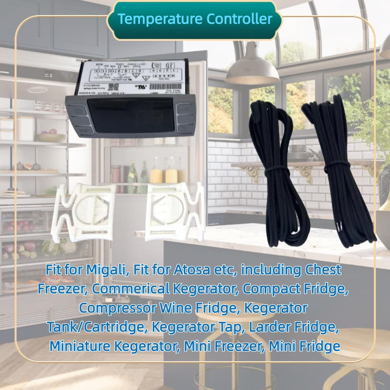 for Dixell XR03CX-4N0F1 Temperature Controller Fit for 120V Commercial Refrigerators/Freezer, with Temperature Sensor Probes & Clasp Replacement for W0302186 XR03CX XR03CX-4N1C0