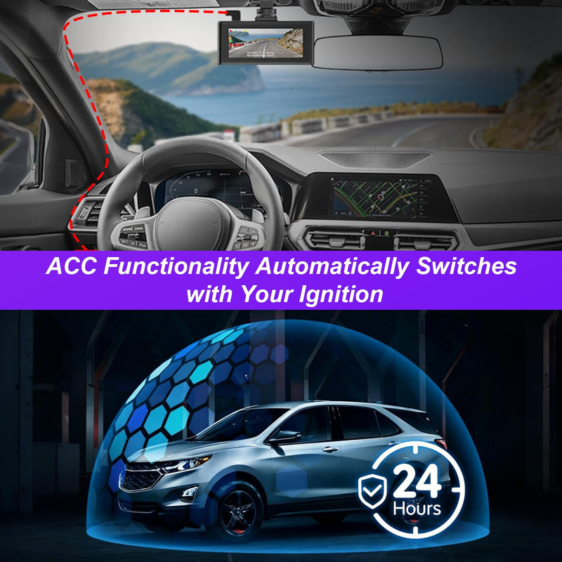Dash Cam Hardwire Kit, OBD to USB-C Port, 12V-24V to 5V 3A | Plug and Play Adapter with LED Display,Low Volt Protection,Acc Driver Detection Cable for Parking & Continuous Recording