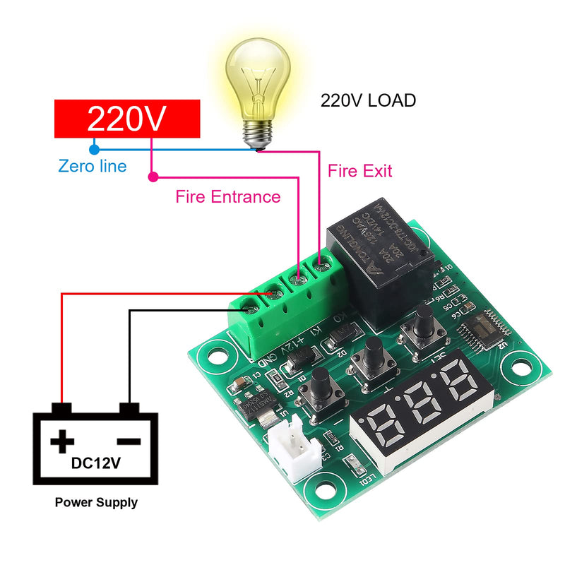 6pcs W1209 DC 12V Digital Temperature Controller Board Blue Digital Display Thermostat -50-110°C Electronic Temperature Temp Control Module Switch with Waterproof Case 6pcs Blue