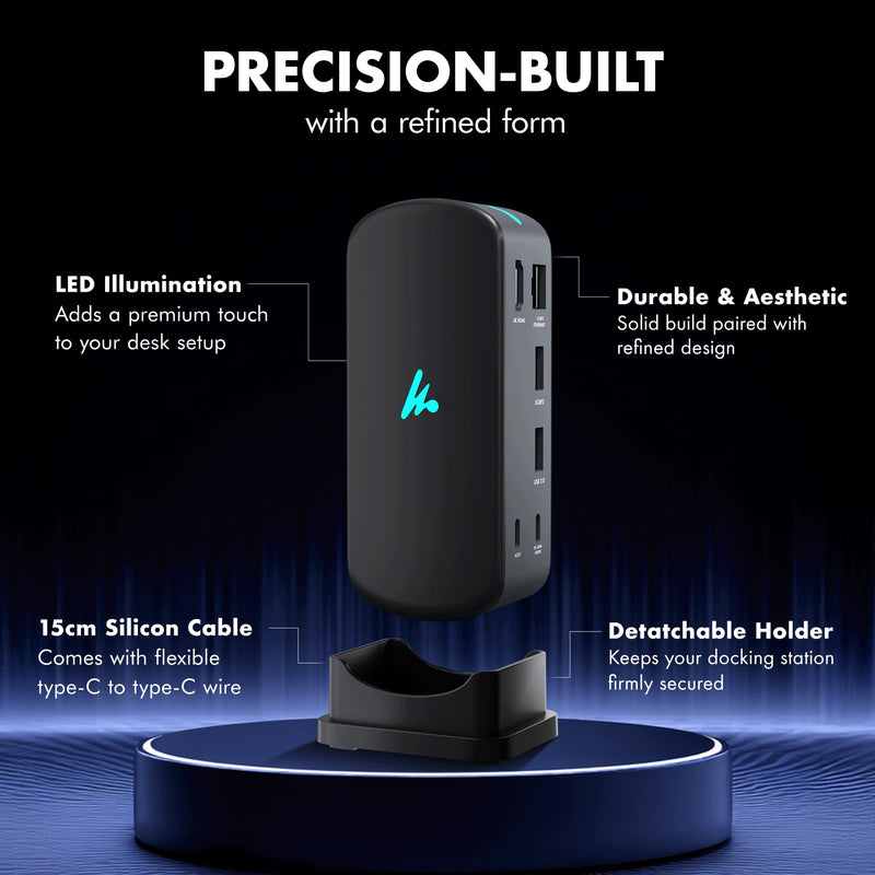 Type C 12 in 1 Wozoyo Docking Station, 4K@60Hz HDMI, Gigabit Ethernet 2XType-C 10Gbps, USB 10 Gbps, PD 100WUSB 2.0, AUX & MIC, SD/TF, Compatible Thunderbolt 4, macOS, Windows, Android & iOS 12-in-1