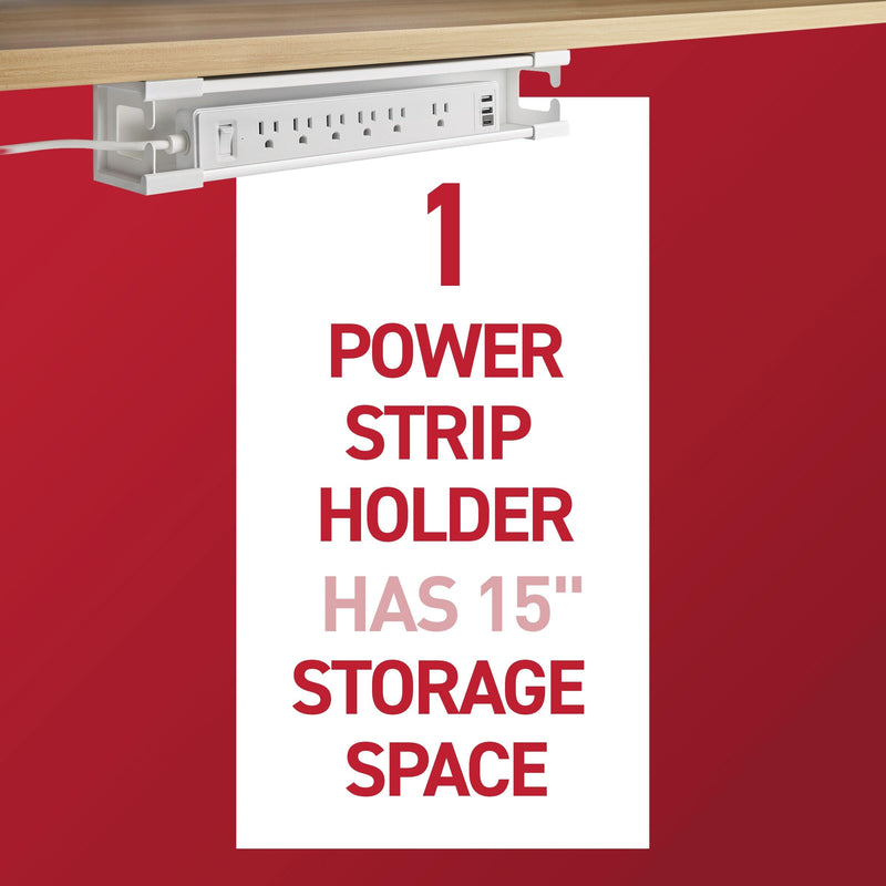 Command Power Strip Holder, 1 Unit, 8 Large Strips | Power Strip Holder, Cable Management Under Desk For Office, TV, And Gaming, No Damage Adhesive Cord Organizer White
