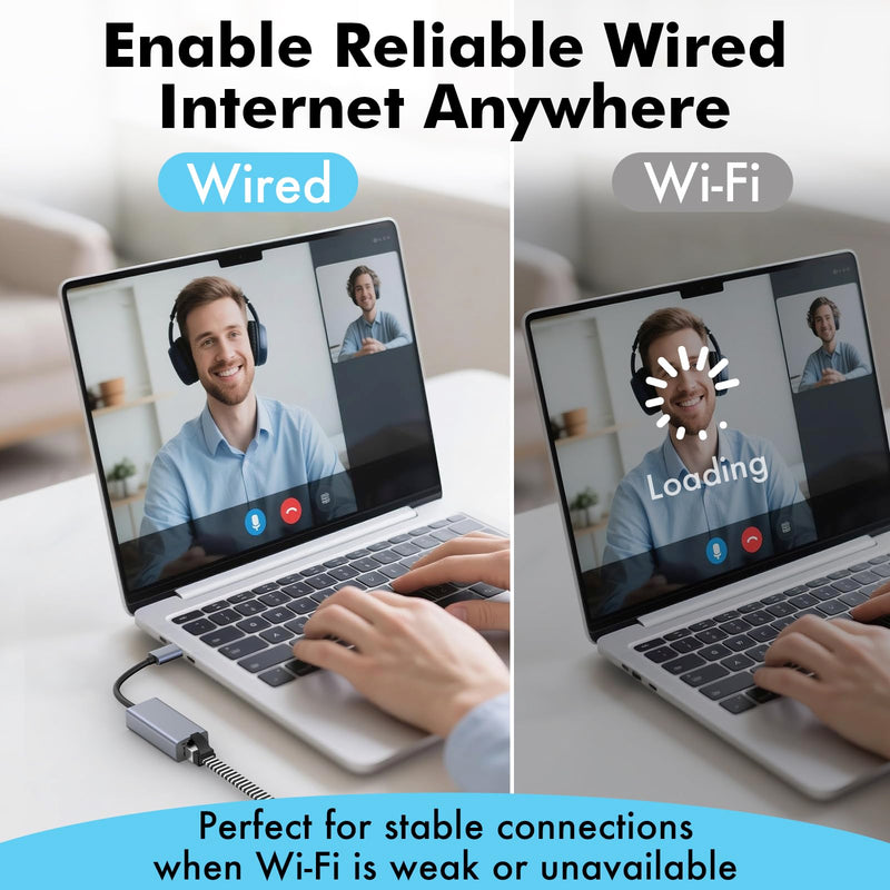 USB C to Ethernet Adapter, Plug and Play Ethernet Adapter, 1Gbps Gigabit RJ45 to Type-C (Thunderbolt 4/3 Compatible) Network Dongle, Compatible for MacBook Pro/Air, iPhone 16 Pro/Max, iPad USB C to Ethernet Adapter