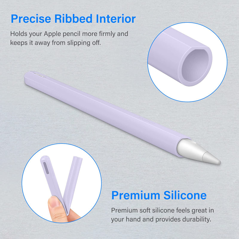 Fintie Silicone Sleeve for Apple Pencil Pro & Apple Pencil 2nd Generation, Light Pen Skin Case Cover Soft Protective Pencil Grip Holder with 2 Nib Covers Accessories, Lilac Purple