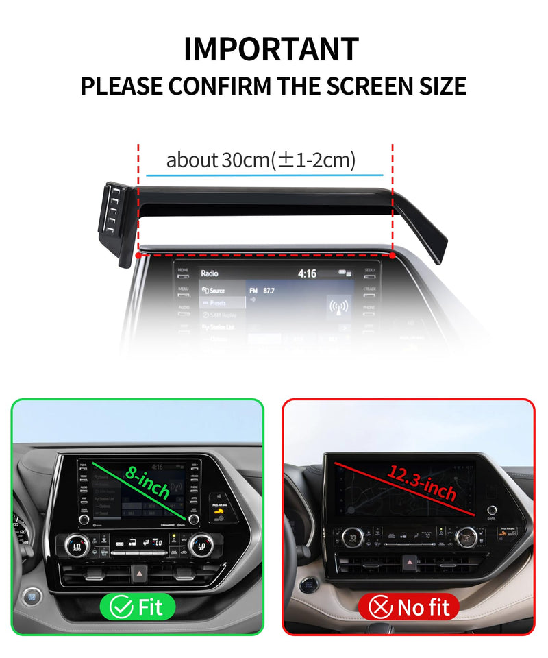 Wireless Charger Car Phone Mount for Toyota Highlander 2020-2026 8" Screen | Highlander Hybrid,Auto Clamp Cell Phone Mount Clip Accessories 15W Qi Fast Charging Stand Compatible with iPhone Android