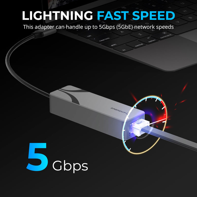 SABRENT USB-C to 5G Ethernet Adapter – 5GbE Optimized, USB 3.1 Gen 1+ Required, Clear Compatibility, Aluminum Body, Plug-and-Play for Data-Capable USB-C Devices (NT-C5GA)