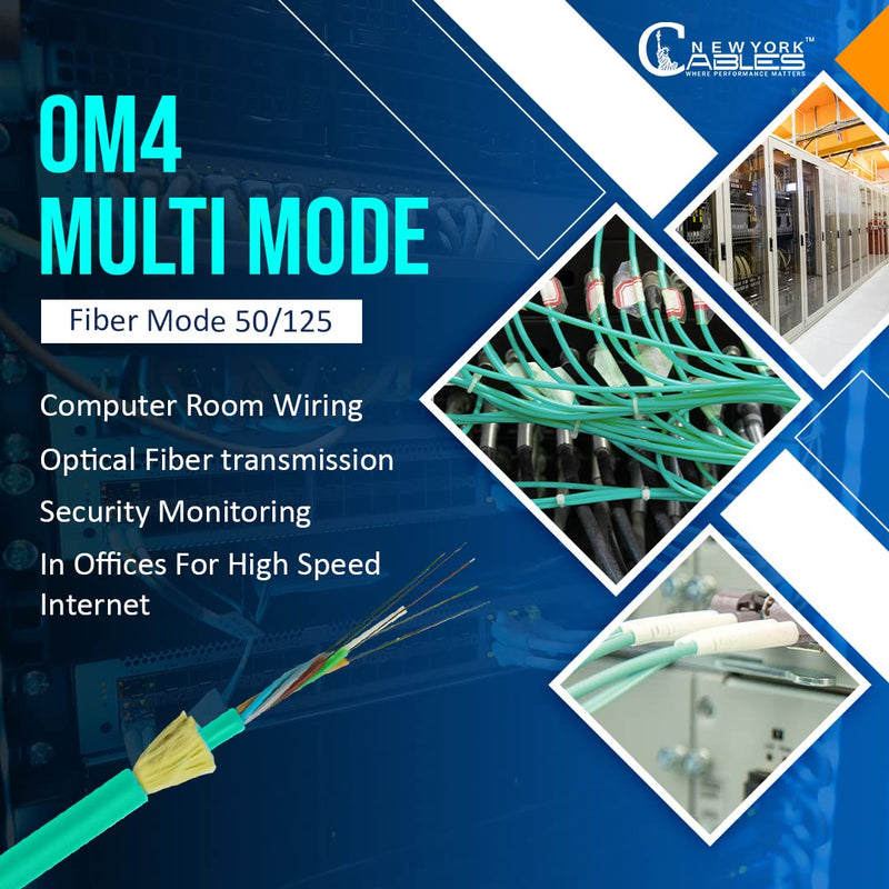 NewYork Cables Fiber Optic Cable Multimode Duplex OM4 50/125 Jumper Cord Fiber Cable | 15M (49.2ft) 40gb LC to LC Fiber Patch Cable (Aqua) OM4 LC TO LC 15 Meter