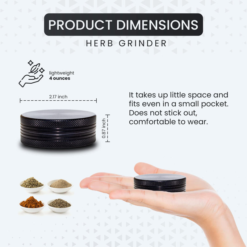 Small Thin Herb Chrome Crusher Grinder 2 inch (Black Color) Black