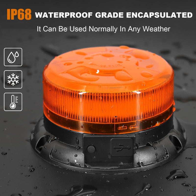 AnTom Magnetic Wireless Strobe Light, Waterproof Rechargeable LED Beacon Lights for Trucks, Vehicle Emergency Flashing Warning, forklifts,Tractors,Golf Carts,Cars Amber