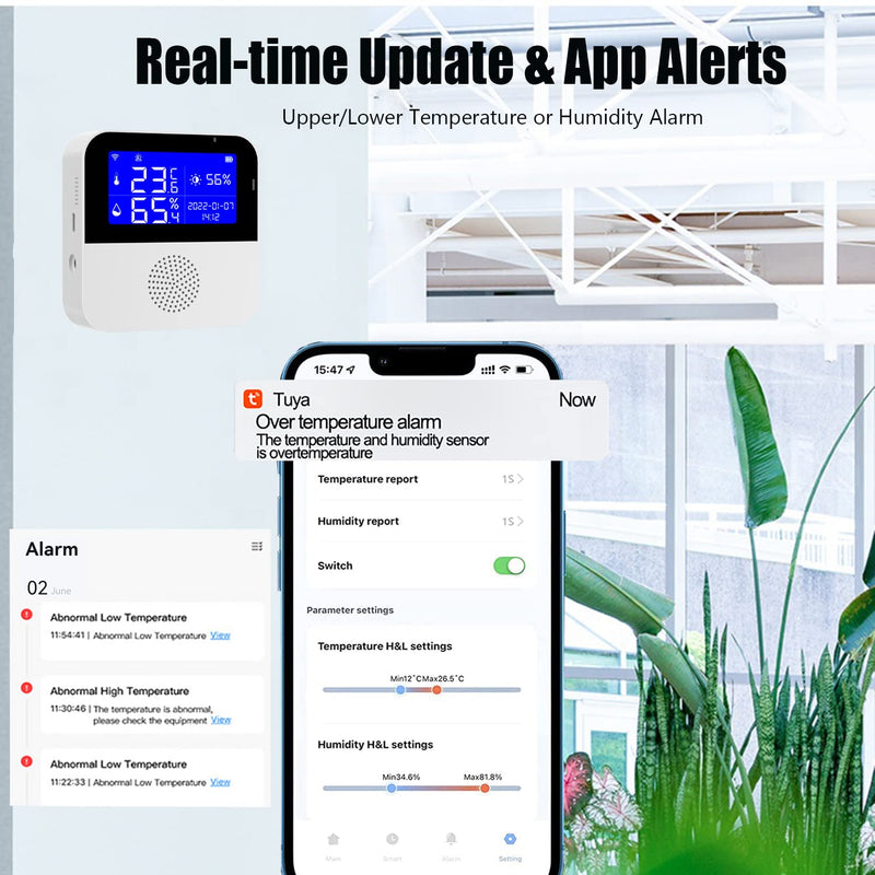 WiFi Thermometer Hygrometer with Waterproof Probe: Smart Temperature Humidity Sensor with LCD Backlit Screen & Calibration Function, App & Buzzer Alert, Indoor Temperature Monitor for Home Pet