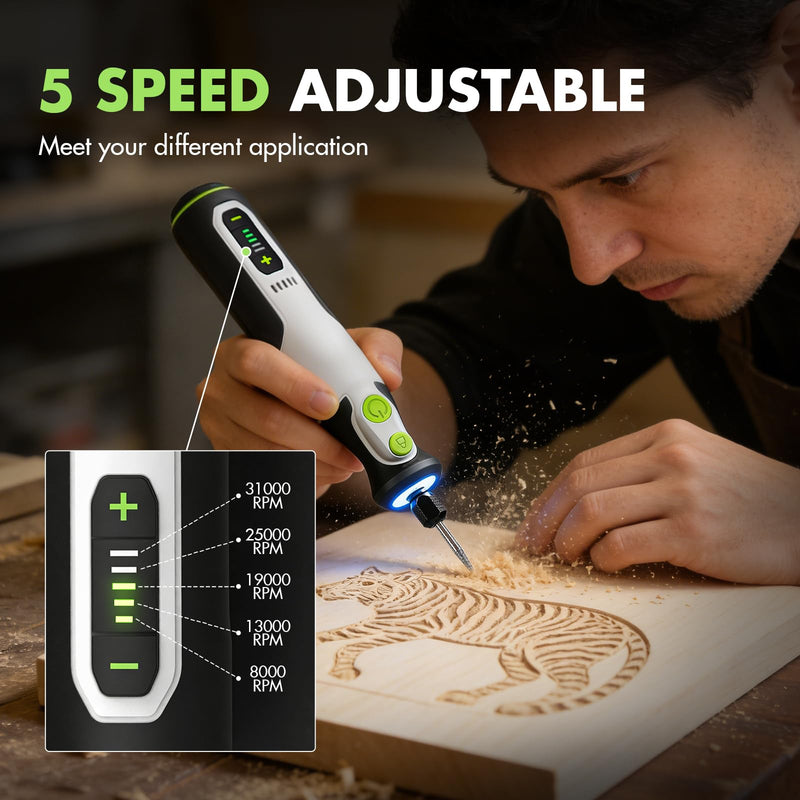 Cordless Rotary Tool Kit Engraving Pen 5 Variable Speed 7.2V Powerful Rotary Tool 8000-31000RPM with 60 Accessories for 3D Printer Sanding,Polishing,Drilling,Carving DIY Crafts Rotary Tool Kit-60pcs