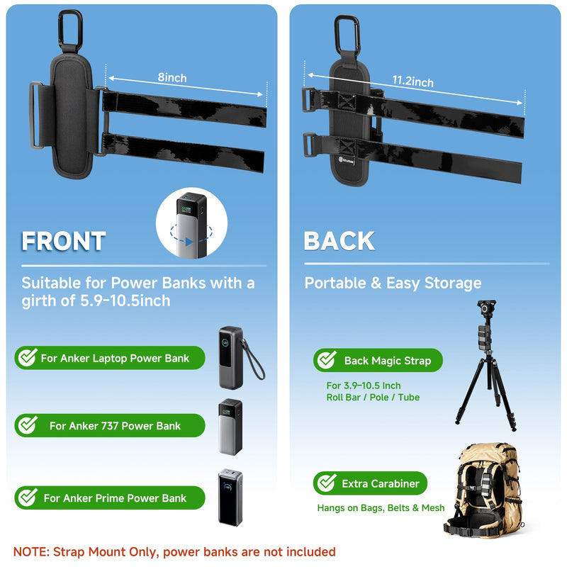 Adjustable Power Bank Holder Strap Mount for Hiking Camping | Universal Portable Charger Holder Mount on Tripod, Backpack, fence, for Outdoor Photography