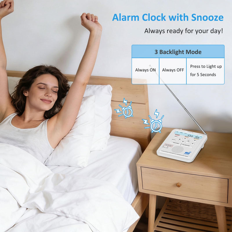 DreamSky Weather Radio NOAA Alert with Battery Backup & FM Radio for Home | S.A.M.E. Localized County Code Programming, 80+ All Hazards Emergency Alerts, 3 Alert Tones, Plug in Radios & Alarm Clock White