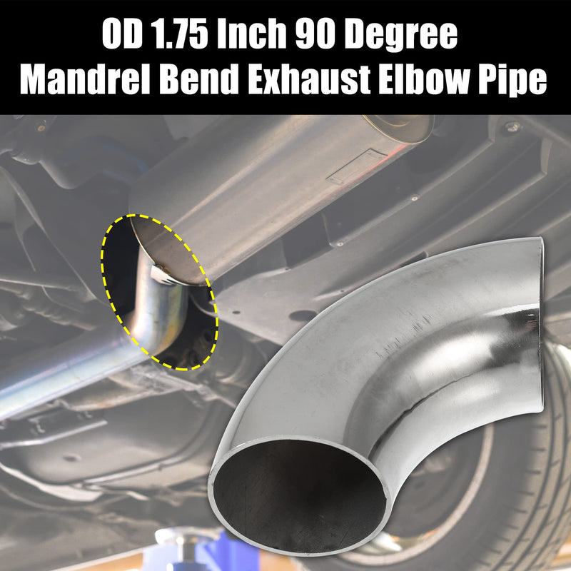 X AUTOHAUX 2pcs OD 1.75 Inch 90 Degree 1.5mm Thickness Mandrel Bend Elbow SS304 Stainless Steel Bend Tube Exhaust Elbow Pipe for Car Modified Exhaust System 1.75"