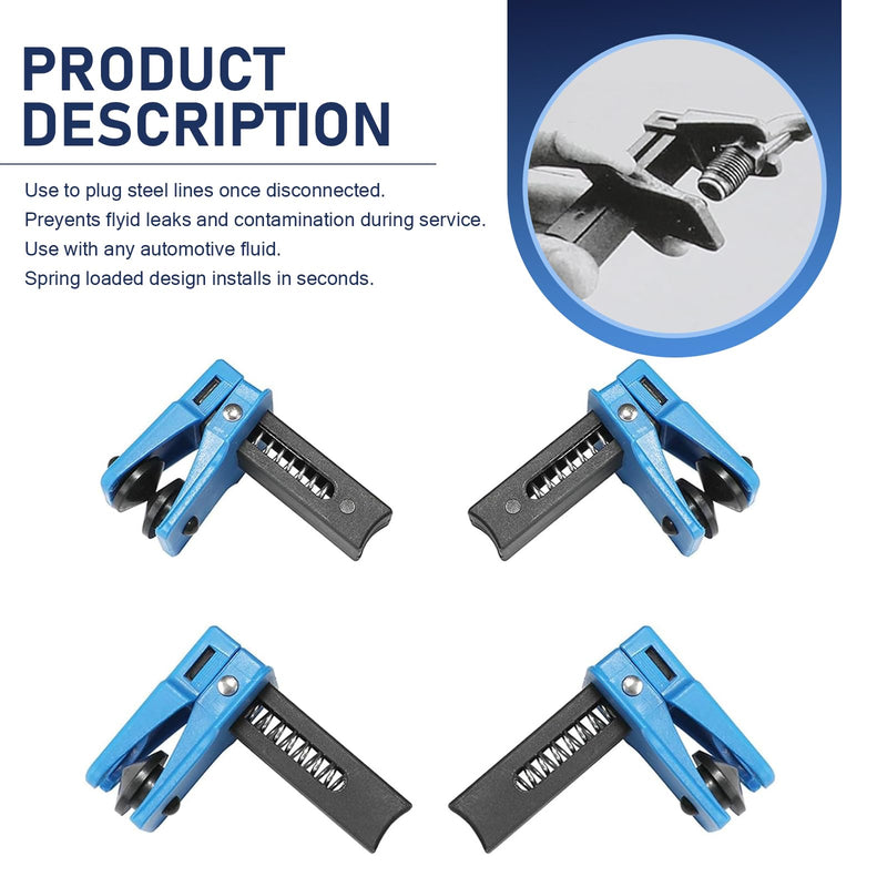 4 PCS Brake & Fuel Line Stoppers Kit – 3/8" 5/16" 1/2" Banjo Vertical Brake Line Plugs, PVC Edge with RPV Handle, Auto Stop Clamps for Auto Repair (Blue)