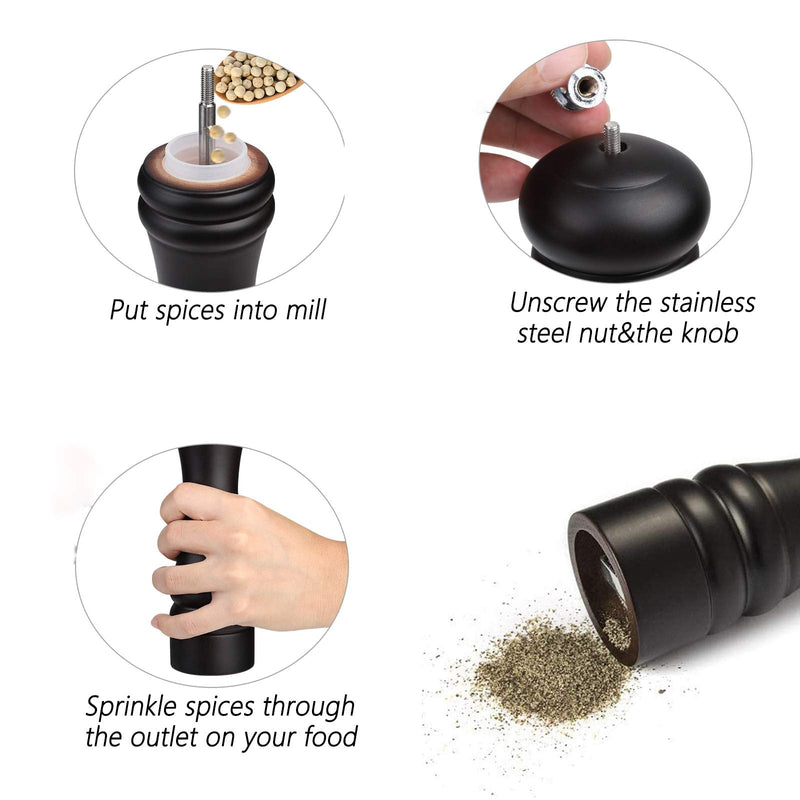 Pepper Mill Black Pepper Grinder Mill Wood Refillable Stainless Steel Mechanism Adjustable Coarseness 9 inch