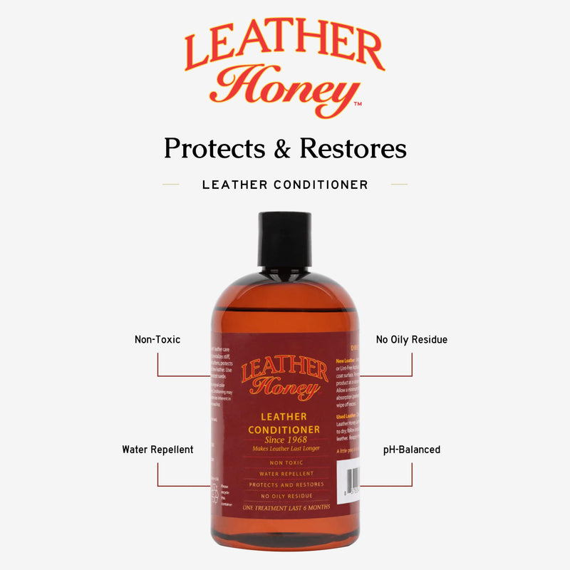 Leather Honey Best Leather Conditioner Since 1968. For Use on Leather Apparel, Furniture, Auto Interiors, Shoes, Bags and Accessories. Non-Toxic and Made in the USA! 16 Fl Oz (Pack of 1)