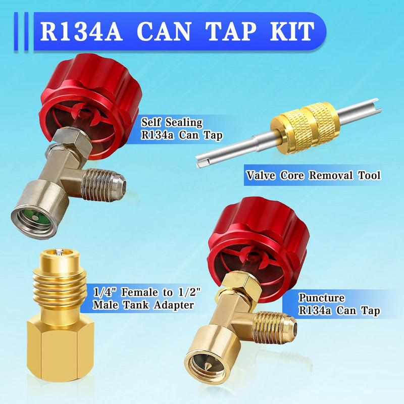 Boltigen R134A Adapters Kit, R134A Quick Couplers with Self Sealing & Puncture Can Taps, 134A Refrigerant Manifold Adapter & Can Tap, AC Freon Can Tap Adapter Set, for R134a System Refrigerant Refill Red