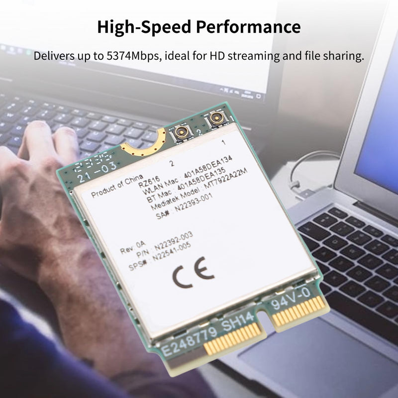 RZ616 MT7922A22M M.2 WiFi6E WL Network Card Module, 5374Mbps Bluetooth 5.2 Tri Band WiFi6E Card Adapter, for Computer, for Linux Compatible, Easy Installation