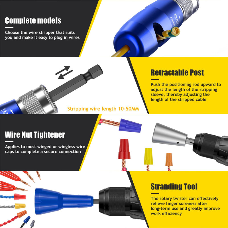 Wire Stripper for Drill - 2026 Upgraded Electric Wire Stripping and Twisting Tool for AWG 14-12-10-8-6, Wire Stripper Tool for Power Drill, Nut Twister Stripping with 5 Pcs Blade 8Pcs+5 Blade