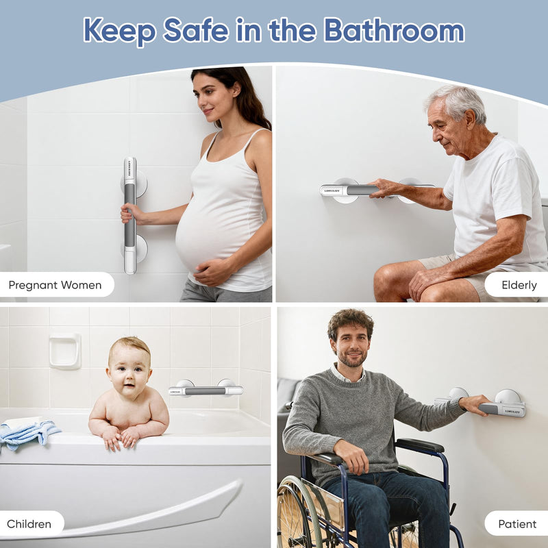 Grab Bars for Bathtubs and Showers with Indicator, Suction Cup Shower Handle, Surface Safety Grip, Strip Locking Latches Removable Bathroom Support, Easy Install Tool-Free Design (1-PCS) 1-PCS