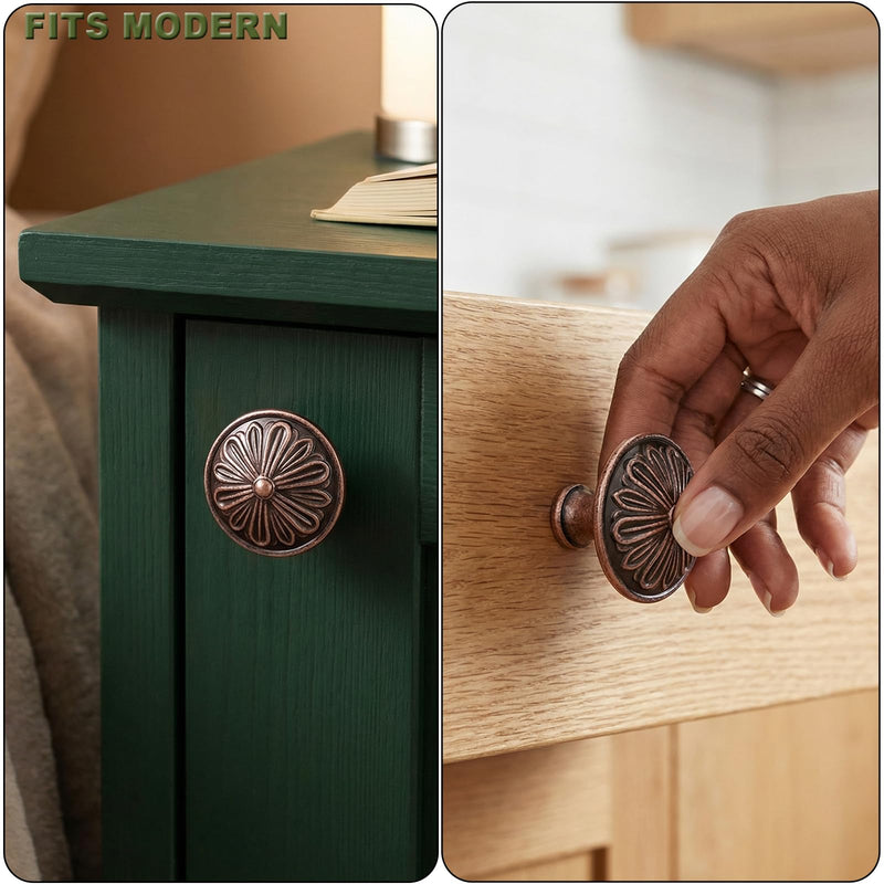 Antique Copper Kitchen Cabinet Knobs Vintage - 16 Pack Solid Zinc Alloy Single Knobs - 1.4” Round Vintage Copper Knobs for Cabinets and Dresser Drawers, Rustic Farmhouse Bathroom Cabinet Knobs Antique Copper