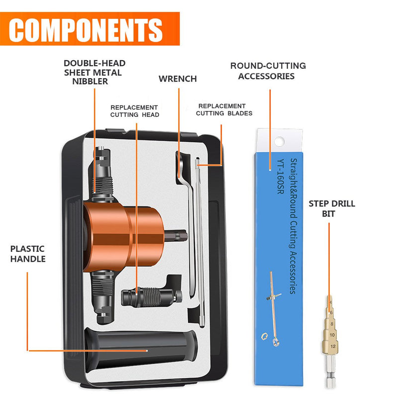 Dicfeos Double Head Sheet Metal Cutter, Versatile Nibbler Drill Attachment for Straight Curve and Circle Cutting, Maximum 14 Gauge Steel, Perfect for Home DIY and Car Repair Gold