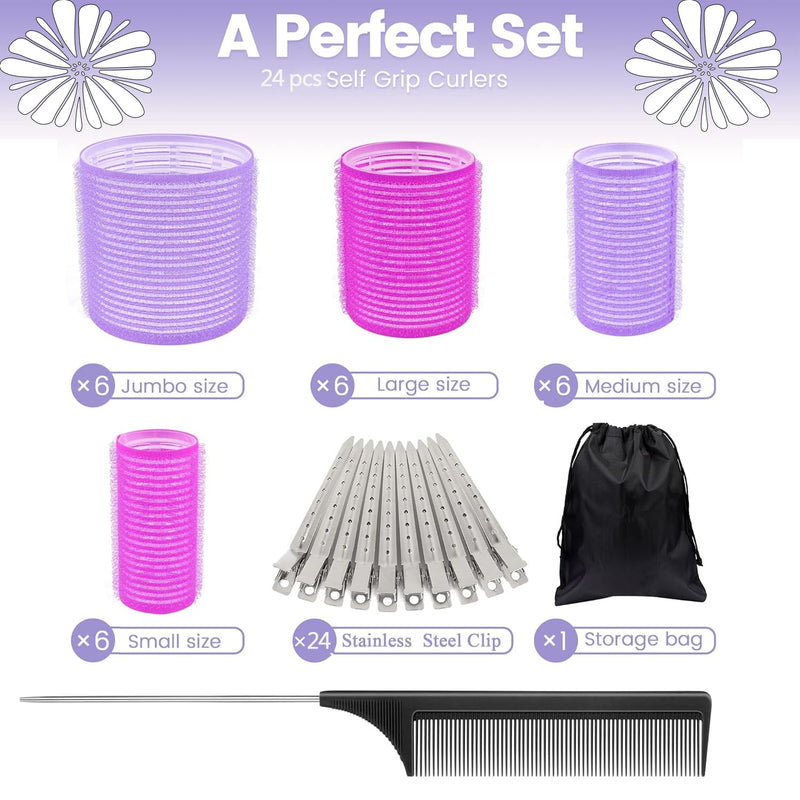 50PCS Hair Rollers Set,Hair Curlers Rollers with Clips - eco-friendly Nylon Material,4-sizes for Various Curls - Perfect for Styling and Volume,60 45 36 25mm/24pc rollers & 24pc Curl Clips