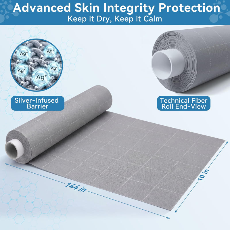 Silver Infused Fabric Roll 10x144 Inch, Soft, Breathable & Non-Adherent Wound Dressing Wrap, Ideal for Wound Care, Dressings, and Skin Fold Protection, Custom-Cut