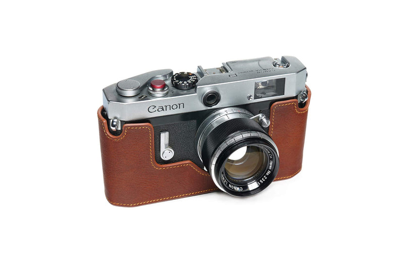 for Canon P Case, BolinUS Handmade Genuine Real Leather Half Camera Case Bag Cover for Canon 7 7S P VL VL2 ViL Camera with Hand Strap (LavaBrown) LavaBrown