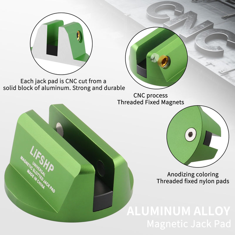  [AUSTRALIA] - 2Pcs Universal Aluminum Grooved Magnetic Jack Pad, Jacking Puck Pinch Weld Frame Rail Adapter, for Car SUV Truck Pickup Sedan MPV Wagon, Change Tire Repair Tires Oil Change Must Have-Green Green-2Pcs