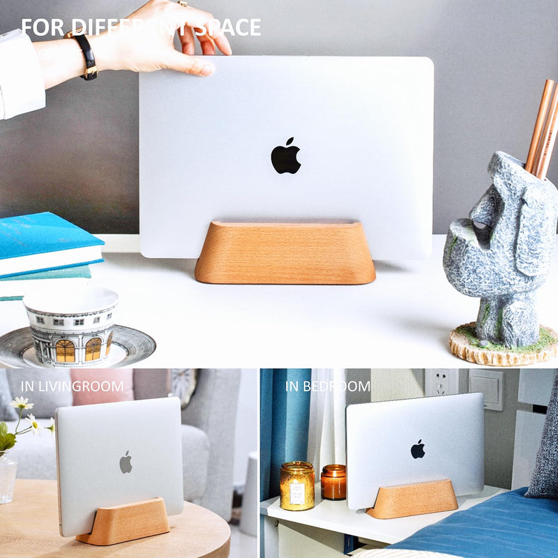 ACODE Wood Vertical Laptop Stand for Desk - Compatible With MacBook Pro Air, Surfaces - Storage Rack Slot Thickness 0.59" to 0.71" - Upright Holder 1 Fagus lishizhijia