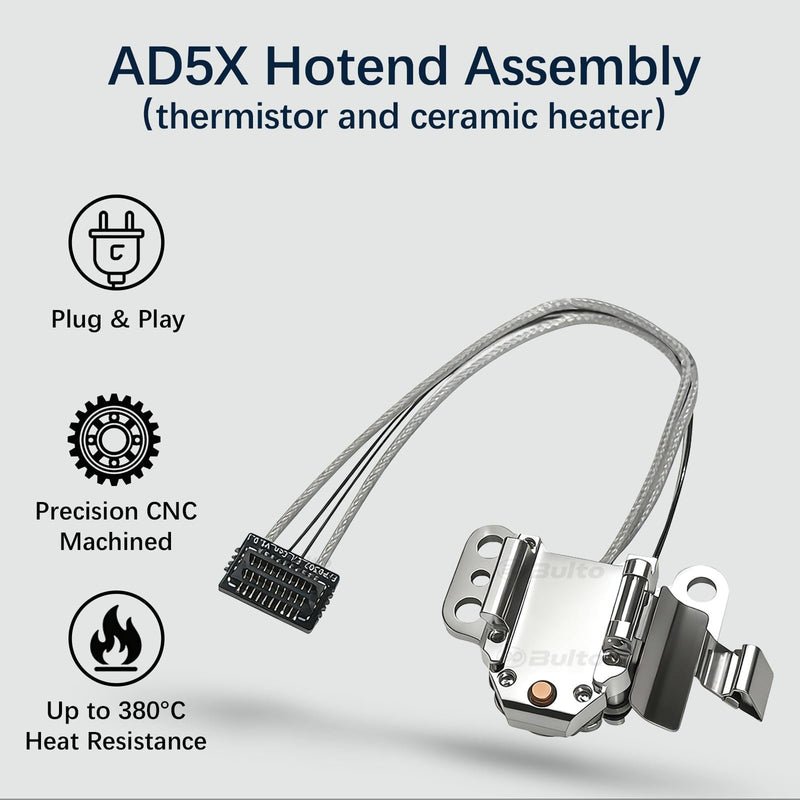 AD5X Hotend Heating Assembly for Flashforge AD5X 3D Printer Hotend Heating Block Component with Ceramic Heater, Thermistor Sensor & Metal Clip, Durable AD5X Extruder Parts & Accessories AD5X Hotend Assembly