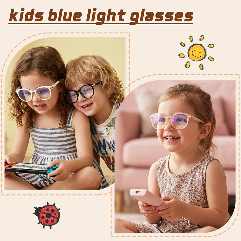 Round Kids Blue Light Glasses, Ages 2-6 | Flexible, Anti-Glare & Lightweight Eye Protection for Toddlers, Ideal for Tablets & Daily Screen Use A1 Black+white+pink Clear Age 2-6
