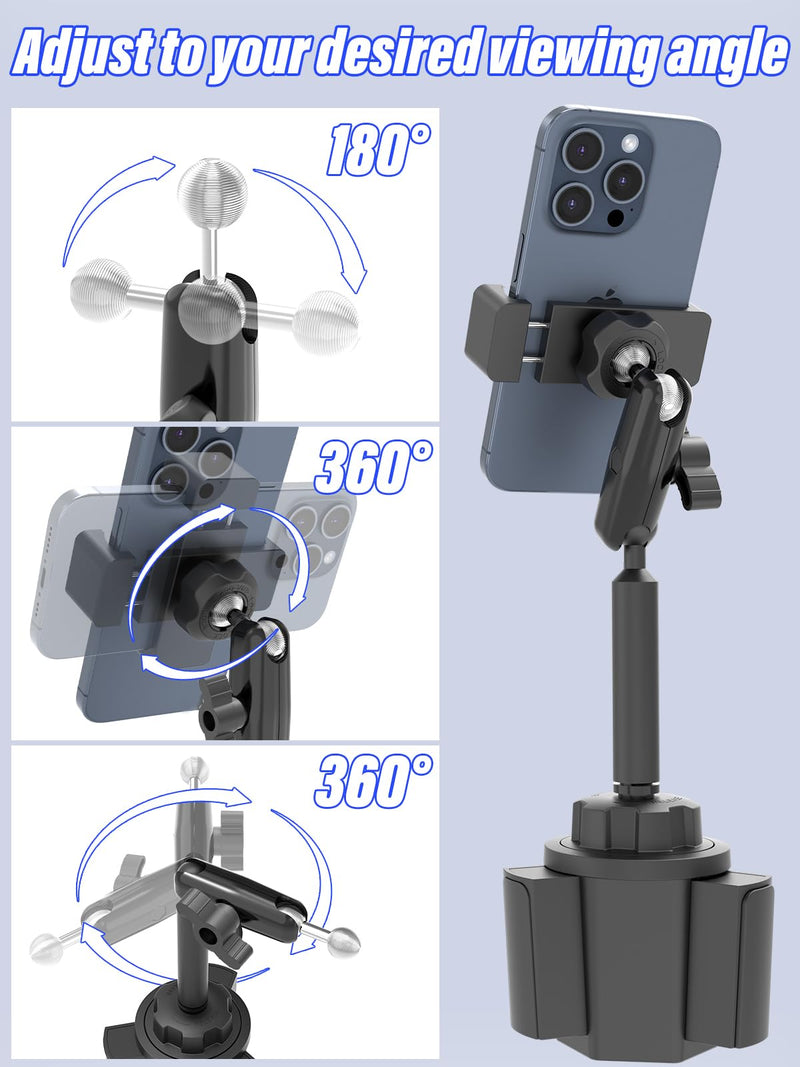 Car Cup Holder Phone Mount, [Metal Anti Shake Arm] Phone Holder for Car, Thick Cases Friendly Cradle Fit for iPhone 16/15/14 Pro Max, Galaxy Z Fold7, S25/24/23 and 4-7" Cellphone