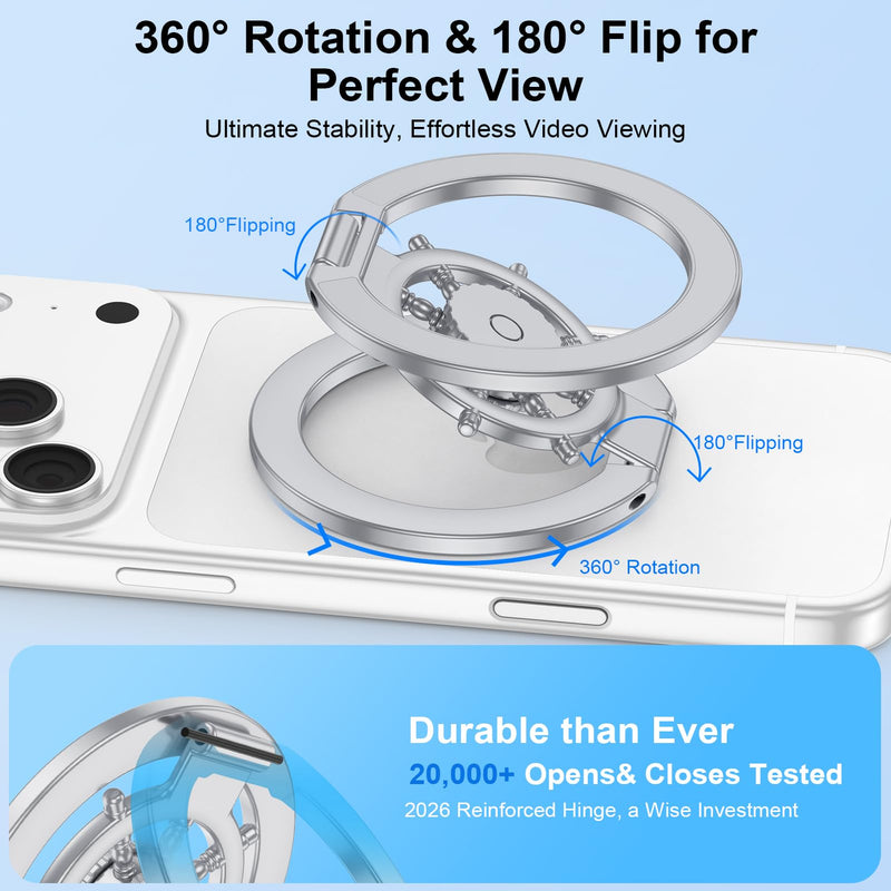 Magnetic Phone Stand Fidget Spinner Ring Grip Holder for iPhone 17 Pro Max | Dual-Sided Magnetic Gym Phone Kickstand for iPhone 17/16/15/14/13/12/Samsung/Stress Relief/2in1 Foldable Stand for Car Mount Silver