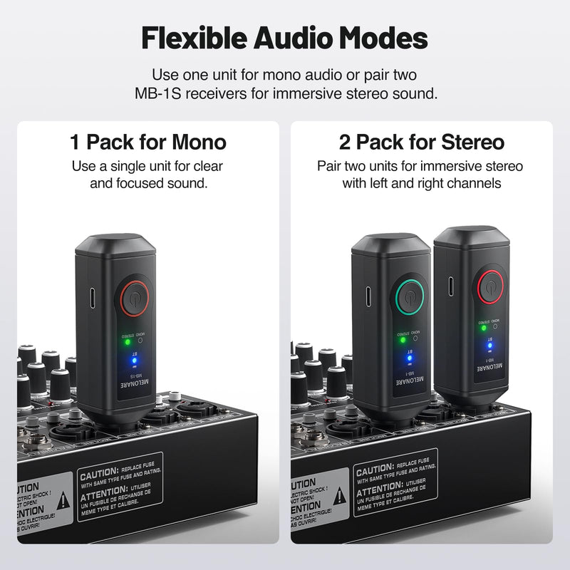 MELONARE Wireless XLR Bluetooth Receiver 15H BT 5.3 MB-1S | High-fidelity audio, 150 ft range, 1-pack mono Bluetooth adapter for speakers, PA systems, mixers and DJ equipment