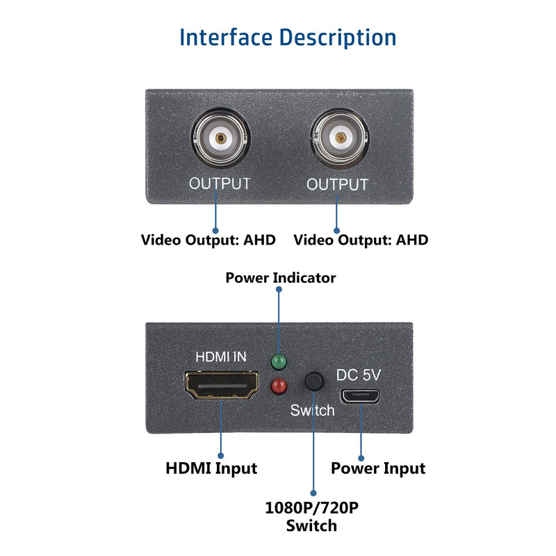 HDMI to AHD Converter, HDMI to AHD for DVR Cameral HD CCTV Security System, Support AHD Loopout 500M Repeater