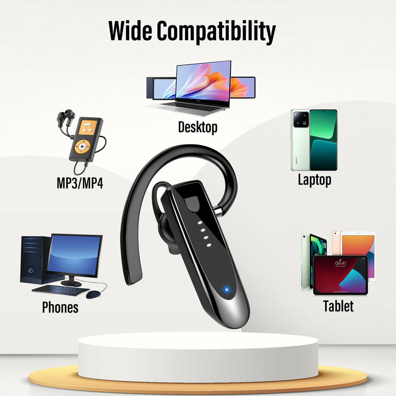Atheewon Bluetooth Earpiece, Wireless Handsfree with Noise Cancelling Mic, 20Hrs Call Time Bluetooth 5.4 Headset, 180 Hrs Standby Time Headset for Business/Trucker/Driver Glossy Black