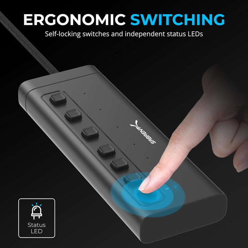SABRENT USB C Hub 7-Port 48W Powered Hub with Switches (HB-3A4C) 7-PORT - USB Type C