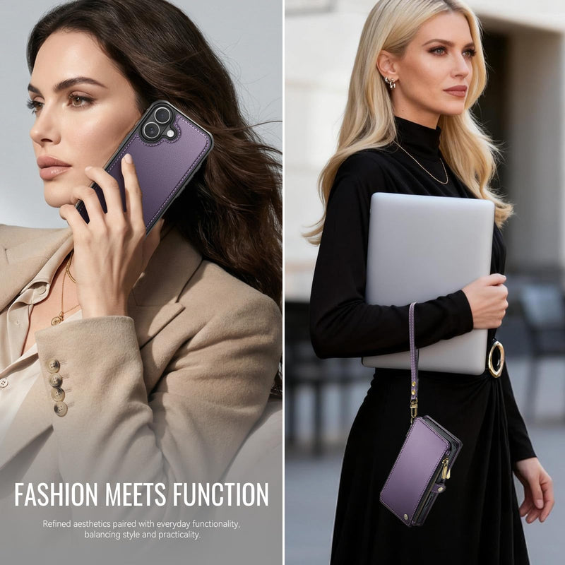 for iPhone 16 Plus - Phone Case Wallet Magnetic Detachable, Purple | Compatible with Magsafe, RFID Blocking Card Holder, Zipper Pocket, Wristlet, Durable PU Leather, Magnet Flip, for Women Men Deep Purple